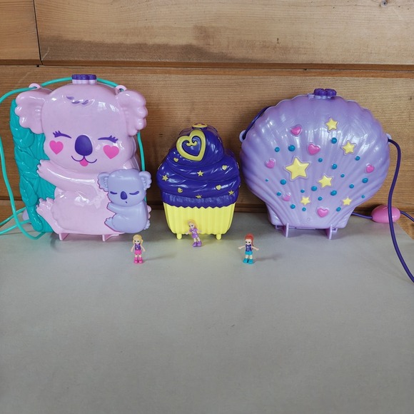 polly pocket Other - WITH MINI FIGS Polly Pocket Micro 3pcs 2018 Seashell 2020 Koala 2017 Cupcake ZA3